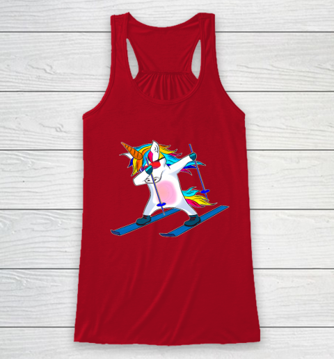 Skiing Unicorn Dabbing Funny Gift Racerback Tank 5