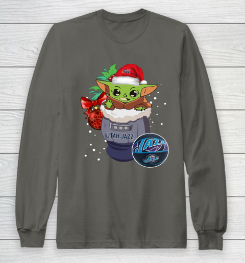 Utah Jazz Christmas Baby Yoda Star Wars Funny Happy NBA Long Sleeve T-Shirt 8