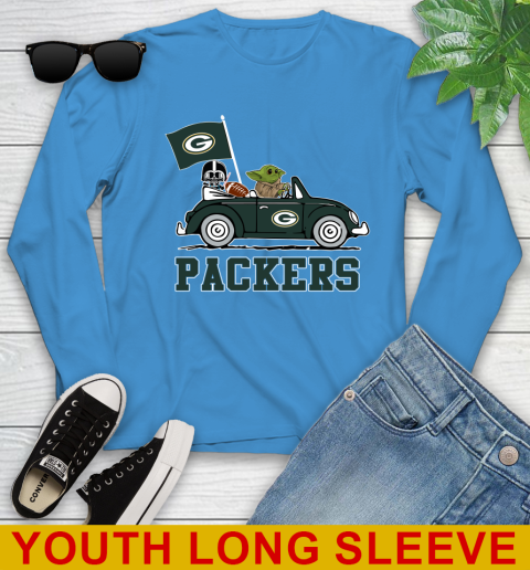 NFL Football Green Bay Packers Darth Vader Baby Yoda Driving Star Wars Shirt Youth Long Sleeve 8