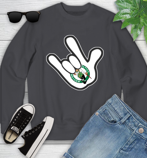 Boston Celtics NBA Basketball Mickey Rock Hand Disney Youth Sweatshirt 6