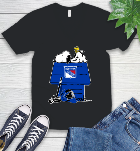 New York Rangers NHL Hockey Snoopy Woodstock The Peanuts Movie V-Neck T-Shirt 2
