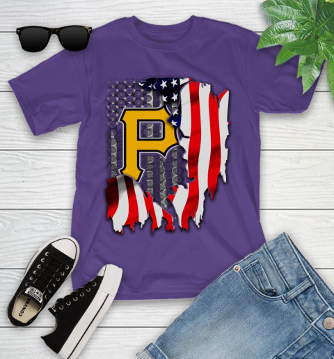 Pittsburgh Pirates MLB Baseball American Flag Youth T-Shirt 3