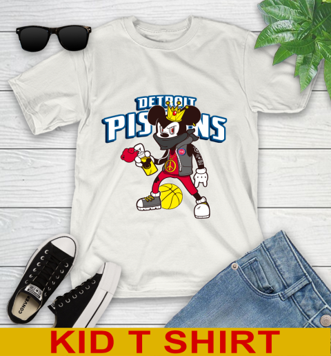 Detroit Pistons NBA Basketball Mickey Peace Sign Sports Youth T-Shirt