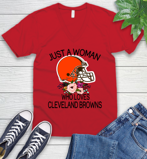 NFL Just A Woman Who Loves Cleveland Browns Football Sports V-Neck T-Shirt 4