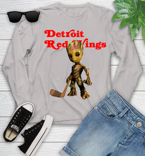 Detroit Red Wings NHL Hockey Groot Marvel Guardians Of The Galaxy Youth Long Sleeve 12