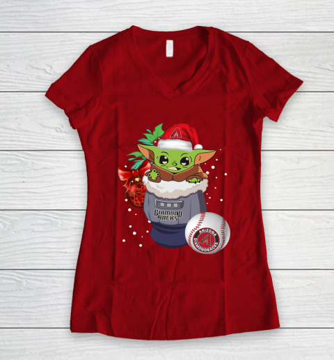 Arizona Diamondbacks Christmas Baby Yoda Star Wars Funny Happy MLB Women's V-Neck T-Shirt 10