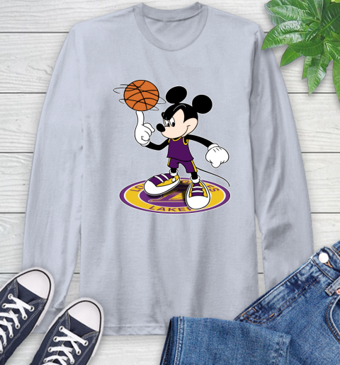 NBA Basketball Los Angeles Lakers Cheerful Mickey Disney Shirt Long Sleeve T-Shirt 6