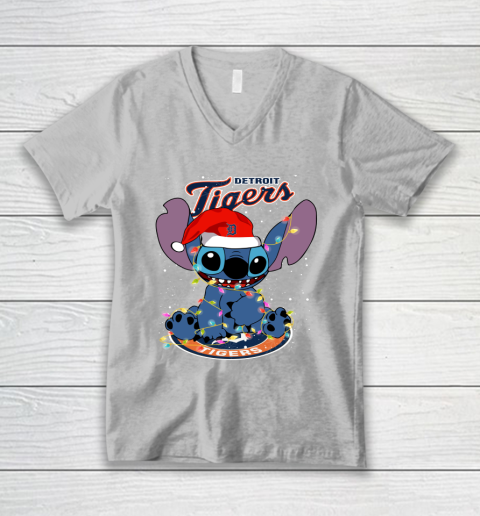 Detroit Tigers MLB noel stitch Baseball Christmas V-Neck T-Shirt 2