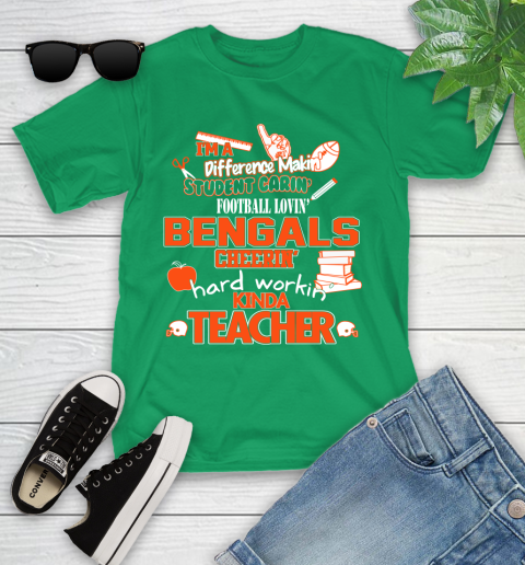 Cincinnati Bengals NFL I'm A Difference Making Student Caring Football Loving Kinda Teacher Youth T-Shirt 8
