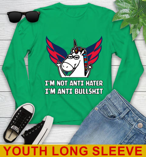 Washington Capitals NHL Hockey Unicorn I'm Not Anti Hater I'm Anti Bullshit Youth Long Sleeve 7