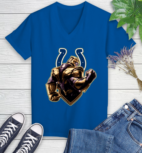 NFL Thanos Avengers Endgame Football Sports Indianapolis Colts Women's V-Neck T-Shirt 10