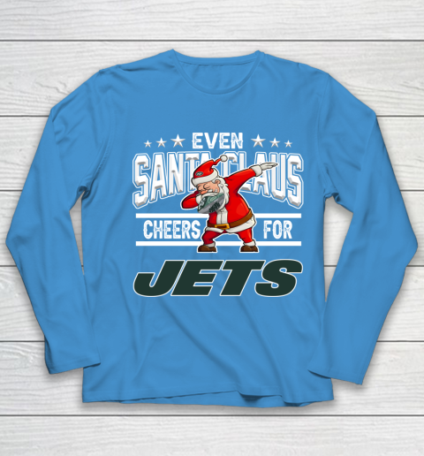 New York Jets Even Santa Claus Cheers For Christmas NFL Youth Long Sleeve 5