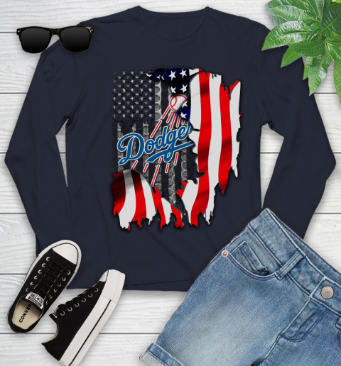 Los Angeles Dodgers MLB Baseball American Flag Youth Long Sleeve 2
