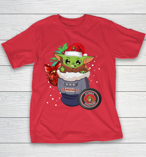 Ottawa Senators Christmas Baby Yoda Star Wars Funny Happy NHL Youth T-Shirt 9