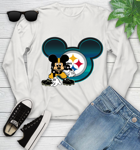 NFL Pittsburgh Steelers Mickey Mouse Disney Football T Shirt Youth Long Sleeve 12