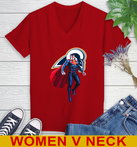 NFL Superman DC Sports Football Los Angeles Rams Women's V-Neck T-Shirt 12