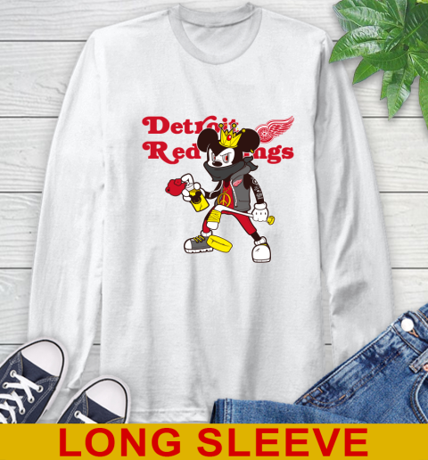 Detroit Red Wings NHL Hockey Mickey Peace Sign Sports Long Sleeve T-Shirt