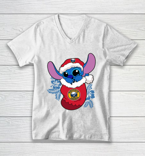 Buffalo Sabres Christmas Stitch In The Sock Funny Disney NHL V-Neck T-Shirt 2
