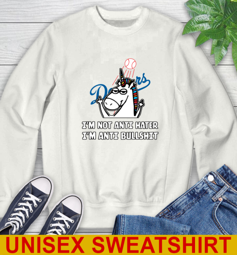 Los Angeles Dodgers MLB Baseball Unicorn I'm Not Anti Hater I'm Anti Bullshit Sweatshirt