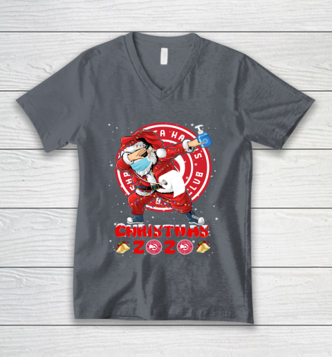 Atlanta Hawks Funny Santa Claus Dabbing Christmas 2020 NBA V-Neck T-Shirt 4
