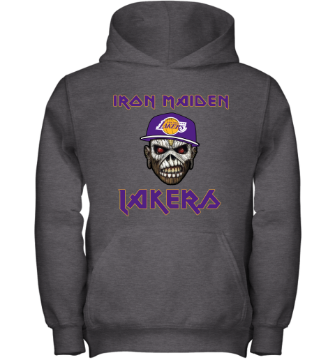 3mxd nba los angeles lakers iron maiden rock band music basketball youth hoodie 43 front dark heather