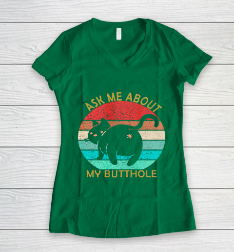 Funny Cat Kitten Tee Ask me about my BUTTHOLE Women's V-Neck T-Shirt 3
