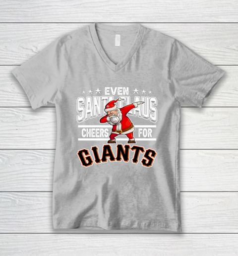San Francisco Giants Even Santa Claus Cheers For Christmas MLB V-Neck T-Shirt 3