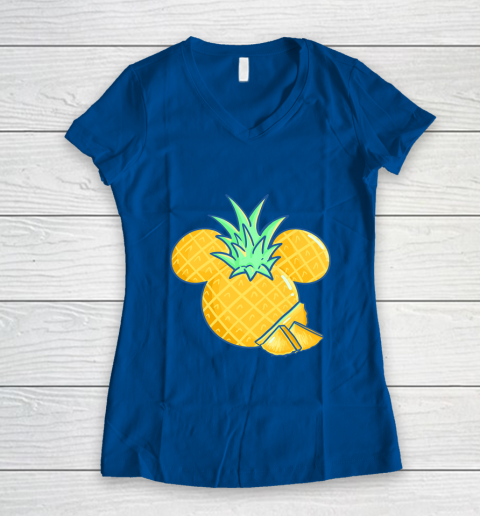 Disney Mickey Friends Mickey Pineapple Logo Women's V-Neck T-Shirt 7