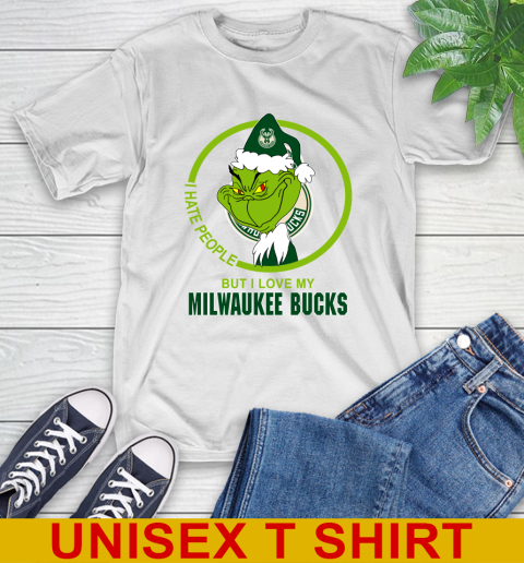 Milwaukee Bucks NBA Christmas Grinch I Hate People But I Love My Favorite Basketball Team T-Shirt