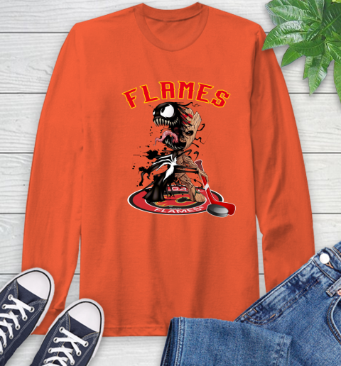 NHL Calgary Flames Hockey Venom Groot Guardians Of The Galaxy Long Sleeve T-Shirt 5