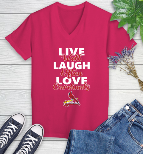 MLB Baseball St.Louis Cardinals Live Well Laugh Often Love Shirt Women's V-Neck T-Shirt 7