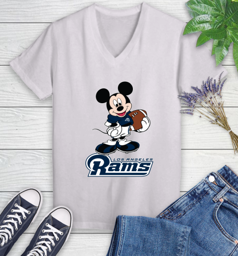 NFL Football Los Angeles Rams Cheerful Mickey Mouse Shirt Women's V-Neck T-Shirt 2