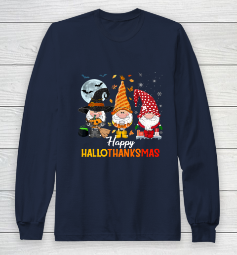 Gnomes Halloween And Merry Christmas Happy Hallothanksmas Long Sleeve T-Shirt 2