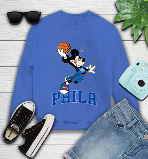 NBA Basketball Philadelphia 76ers Cheerful Mickey Mouse Shirt Youth Sweatshirt Tee For Sports