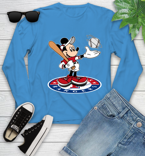 MLB Baseball Texas Rangers Cheerful Mickey Disney Shirt Youth Long Sleeve 7