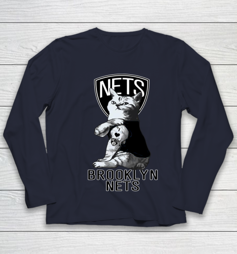 NBA Basketball My Cat Loves Brooklyn Nets Youth Long Sleeve 2