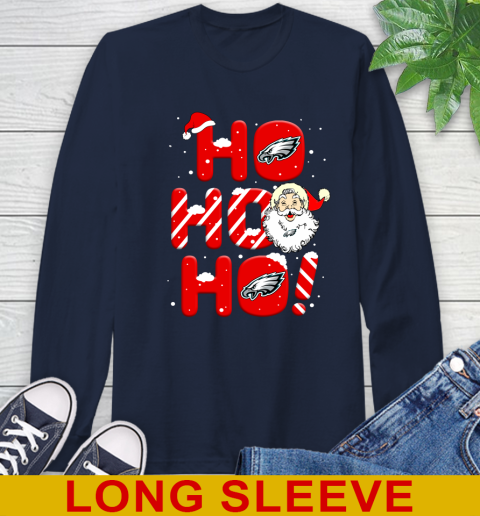 Philadelphia Eagles NFL Football Ho Ho Ho Santa Claus Merry Christmas Shirt Long Sleeve T-Shirt 3