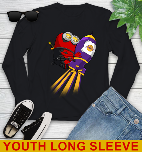 NBA Basketball Los Angeles Lakers Deadpool Minion Marvel Shirt Youth Long Sleeve