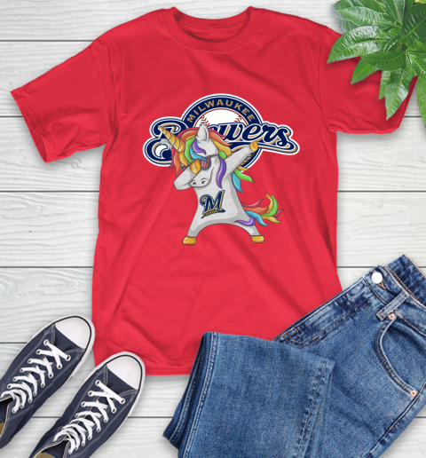 Milwaukee Brewers MLB Baseball Funny Unicorn Dabbing Sports T-Shirt 10