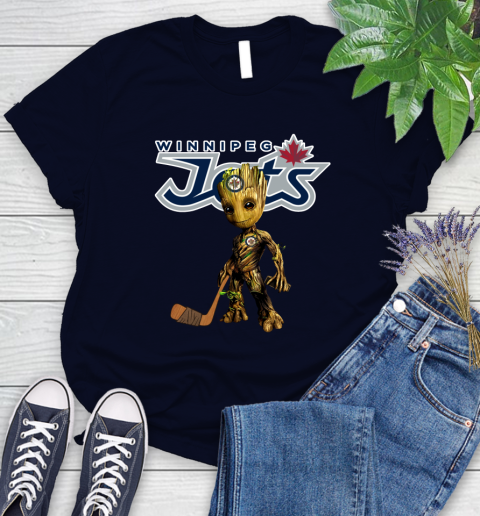 Winnipeg Jets NHL Hockey Groot Marvel Guardians Of The Galaxy Women's T-Shirt 3