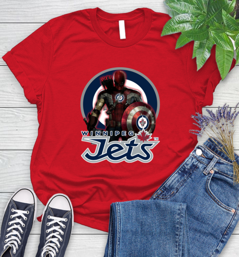 NHL Captain America Thor Spider Man Hawkeye Avengers Endgame Hockey Winnipeg Jets Women's T-Shirt 9