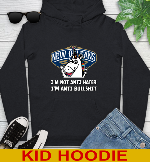 New Orleans Pelicans NBA Basketball Unicorn I'm Not Anti Hater I'm Anti Bullshit Youth Hoodie 2