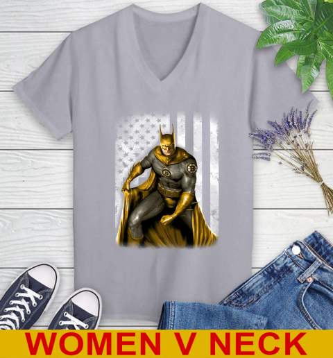 Boston Bruins NHL Hockey Batman DC American Flag Shirt Women's V-Neck T-Shirt 4