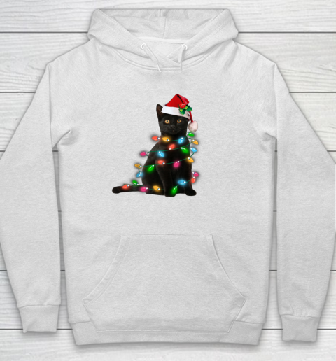 Black Cat christmas light tshirt funny cat lover christmas Hoodie