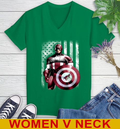 Arizona Coyotes NHL Hockey Captain America Marvel Avengers American Flag Shirt Women's V-Neck T-Shirt 5