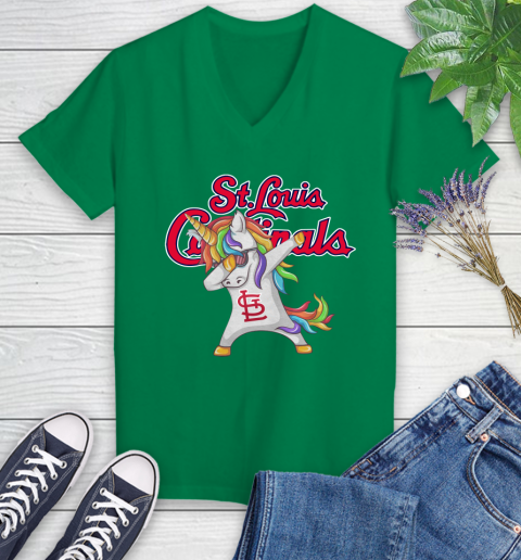 St.Louis Cardinals MLB Baseball Funny Unicorn Dabbing Sports Women's V-Neck T-Shirt 5