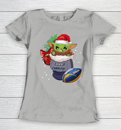 Los Angeles Chargers Christmas Baby Yoda Star Wars Funny Happy NFL Women's T-Shirt 11