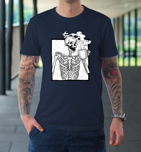 Skeleton Drinking Coffee Shirt Death Drinking Coffee Skull Halloween T Shirt Tee For Sports