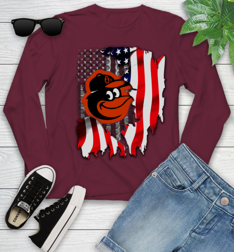 Baltimore Orioles MLB Baseball American Flag Youth Long Sleeve 6