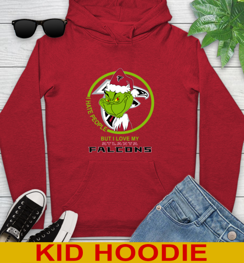 Atlanta Falcons NFL Christmas Grinch I Hate People But I Love My Favorite Football Team Youth Hoodie 11